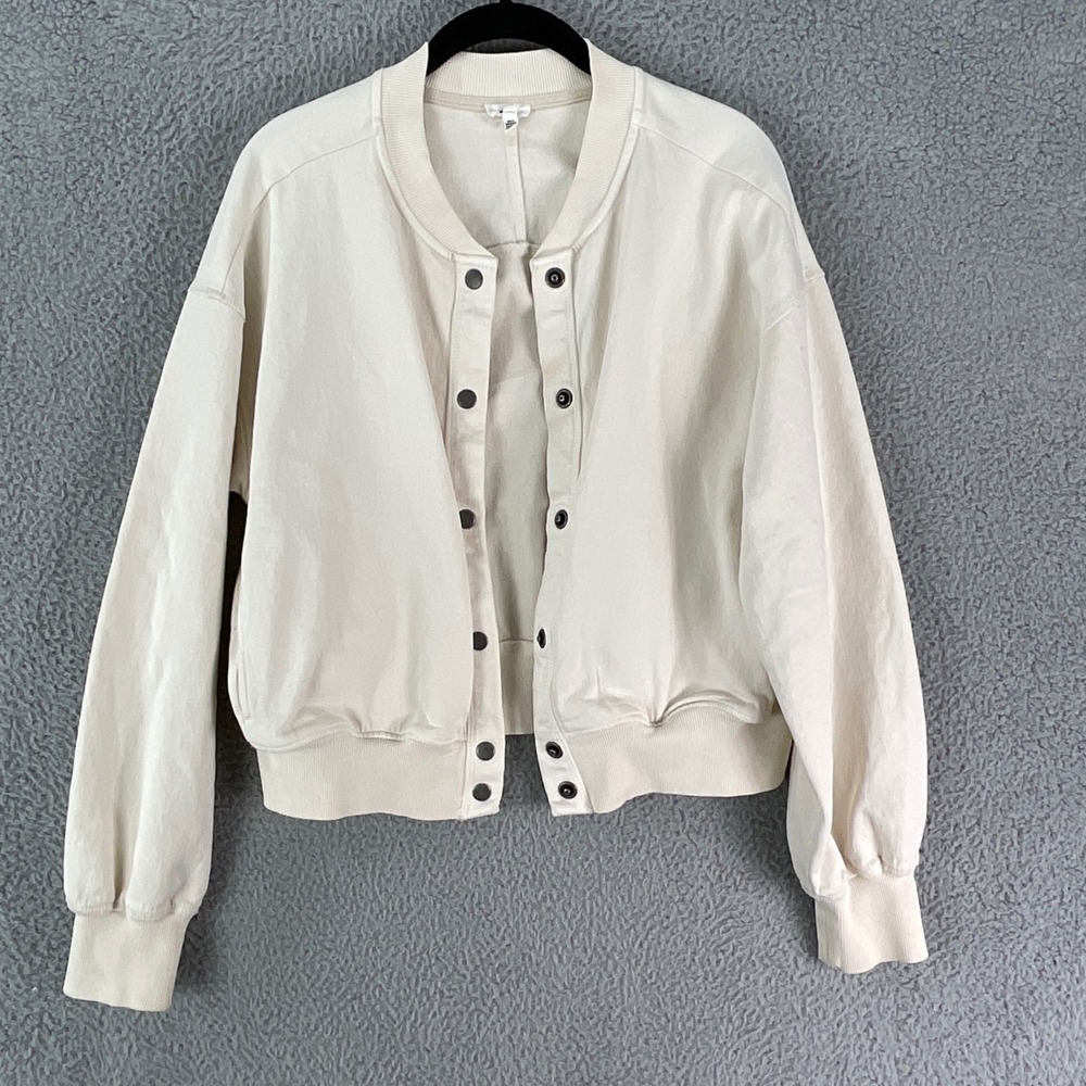 Aerie Bomber Jacket Women Small Cream Soft Landing Snap Front Long Sleeve Casual